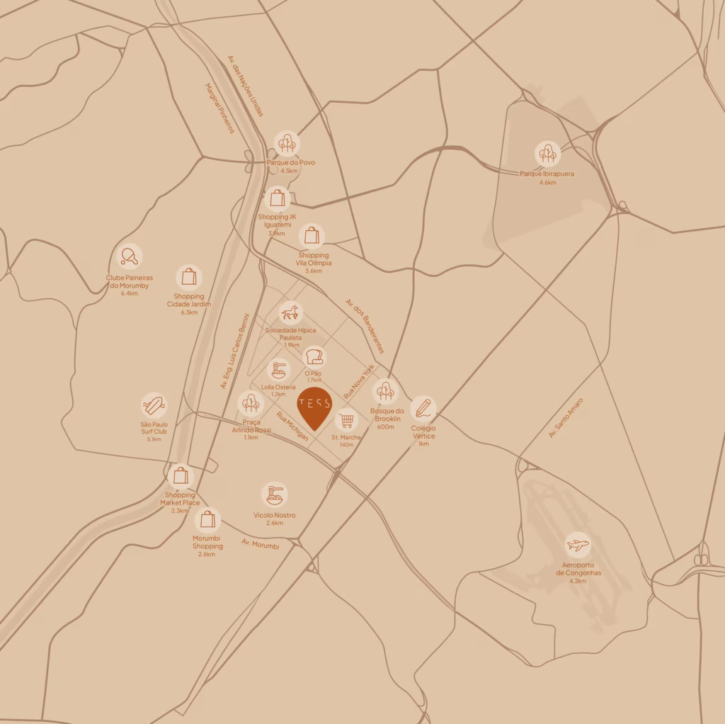 Mapa da região do TESS Brooklin, Rua Michigan, 396, Brooklin, São Paulo